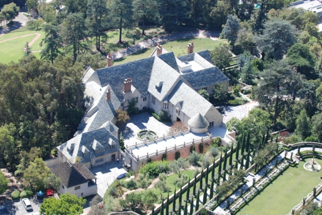 The Greystone Mansion & Gardens aerial shot 